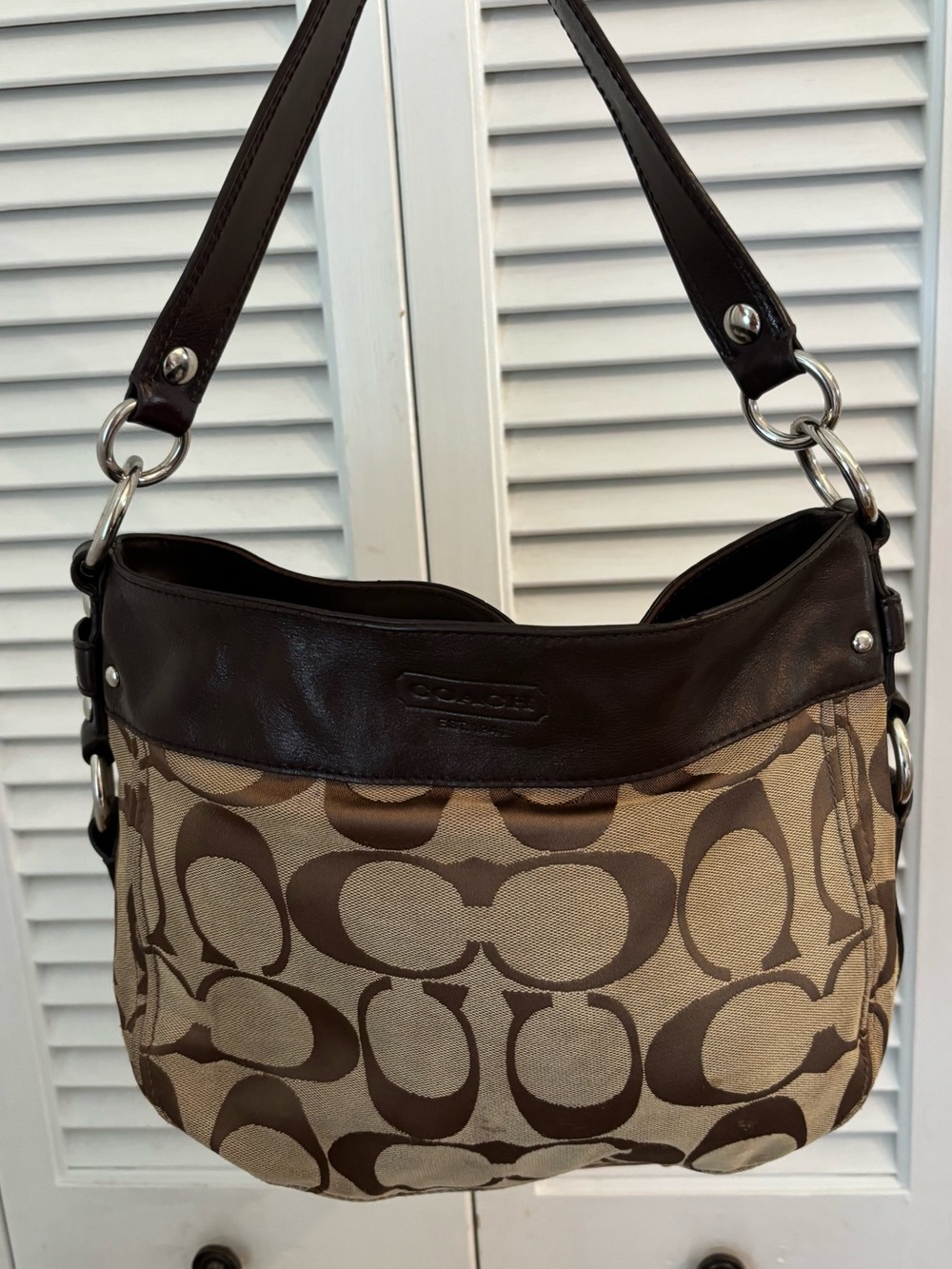 Coach Signature Jacquard Zoe Monogram Shoulder Hobo Bag
